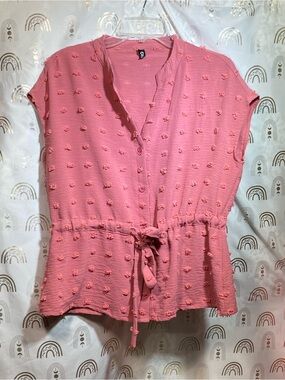 Women's Pink Tie-Waist Textured Blouse